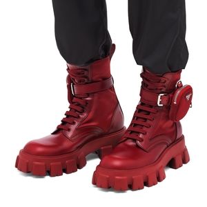 Prada Red Monolith Brushed Leather And Nylon Boots